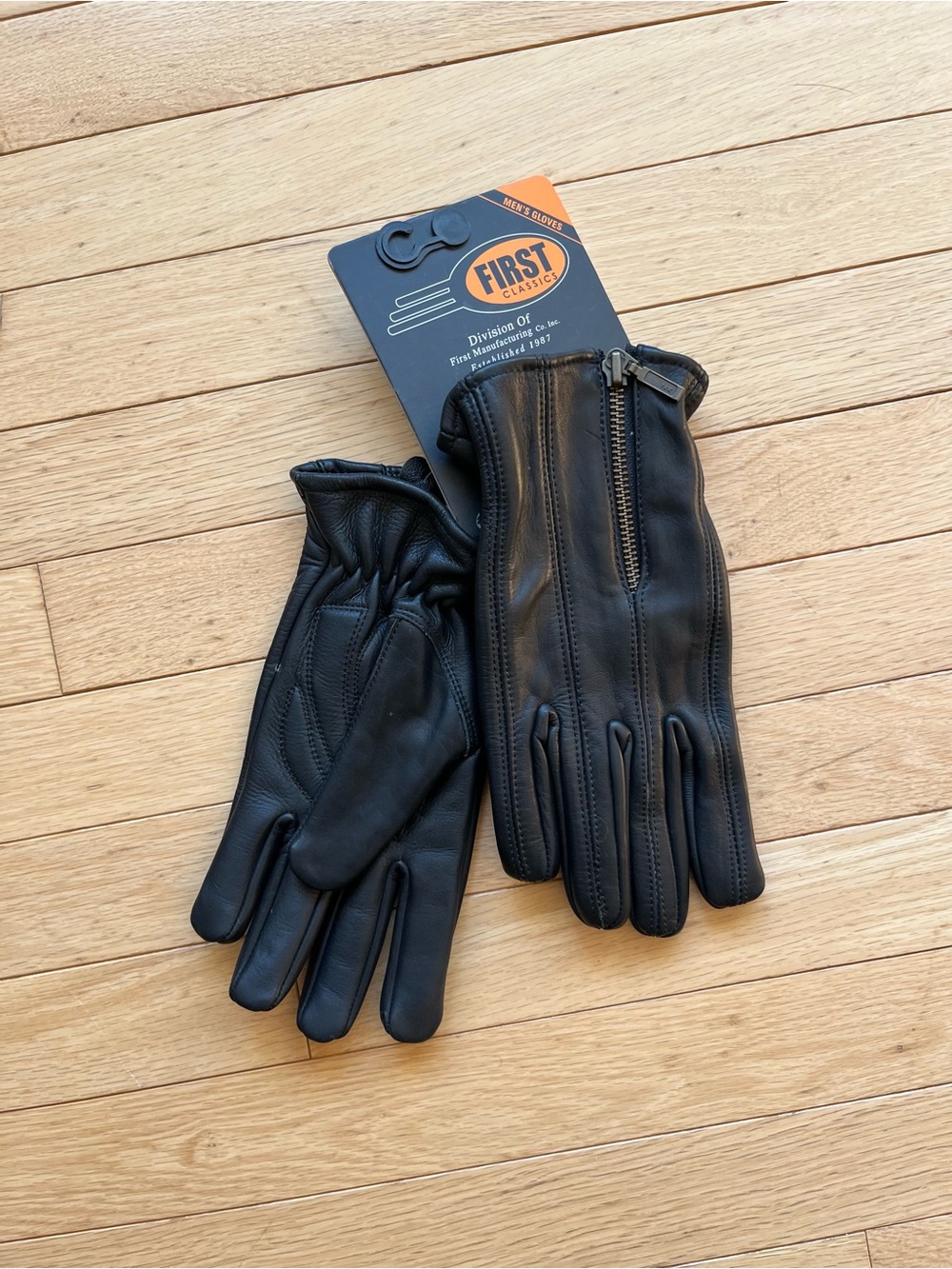 First Classics Men's Black Leather Gloves with Front Zipper